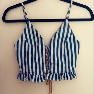 Lace up stripped crop top